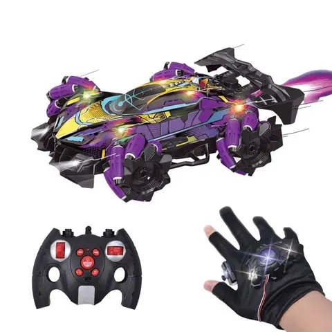 Racing Speedy - Voiture télécommandée de course avec gant de contrôle et manette - Véhicule rotation 360° lumières LED et fumée