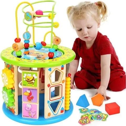 Cube dactivité en bois jouet multifonctionnel 10 en 1 cadeau de jouet éducatif interactif pour les jeux déducation précoce