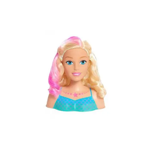 Tete a coiffer Sirene Princesse 18 cm et accessoires coiffure - Chevelure blonde meches colorees - Petit modele