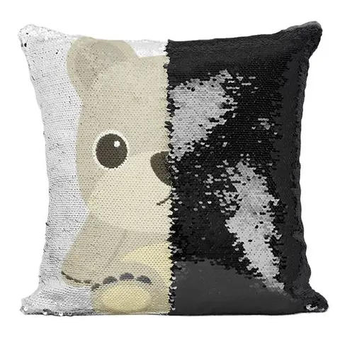 Fabulous Coussin avec Housse Sequin - Paillettes Noir Ourson En Peluche Dessin Mignon [40 x 40 cm]
