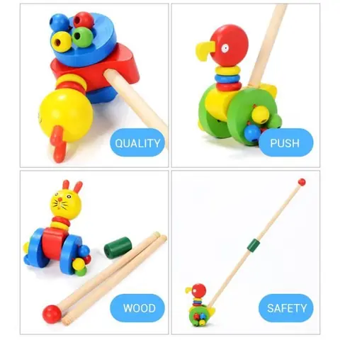 Jouet de marche à pousser - OMABETA - Trotteur en bois - Coloré - Pour bébé - 12 mois et plus