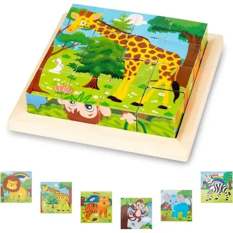 Puzzles en Bois Enfant6en1 3D Puzzle Cube Animaux en Bois EnfantJouet Montessori pour 1-3 AnsJeux Éducatif Préscolaire
