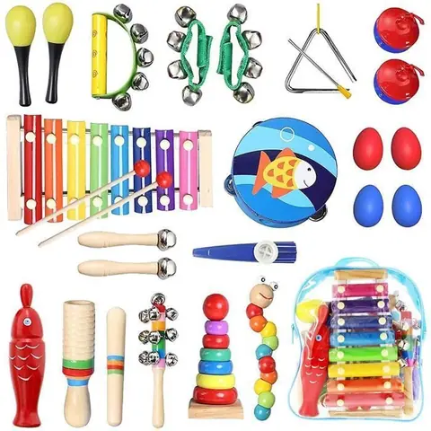 28PCS Instruments de Musique Enfant Jouets Musicaux Bois Cadeau de lenfant Instrument Percussion Enfant Ensemble