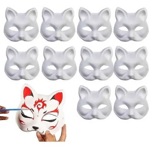 Masque de chat à peindre - Marque - Ensemble de 10 masques vierges en forme de chat - Blanc - Pour enfant