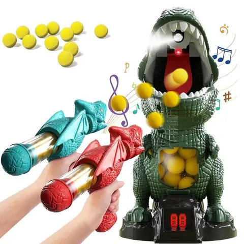 Jouet de Tir de Dinosaures Dinosaures Jeu de Cibles de Tir Mobiles avec 2 Pistolets à Pompe et 24 Balles en Mousse pour Enfants
