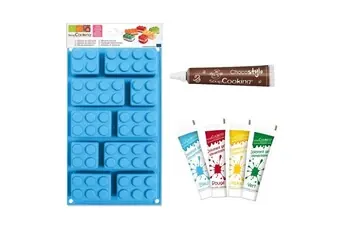 Coffret moule en silicone briques + 4 colorants alimentaires + 1 Stylo chocolat