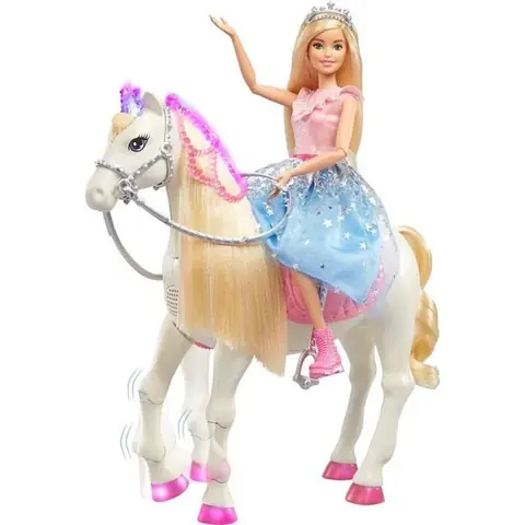 Barbie Princesse Adventure poupée blonde articulée et son cheval merveilleux lumières sons et mouvements réalistes jouet pour enfa