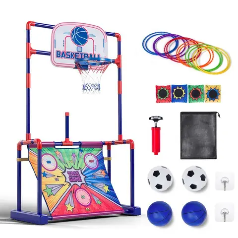 Todeco Panier de Basket Enfant 4 en 1 - Jeu de Sport: Basketball Football  Lancement danneau Sac de Haricots avec Score LED