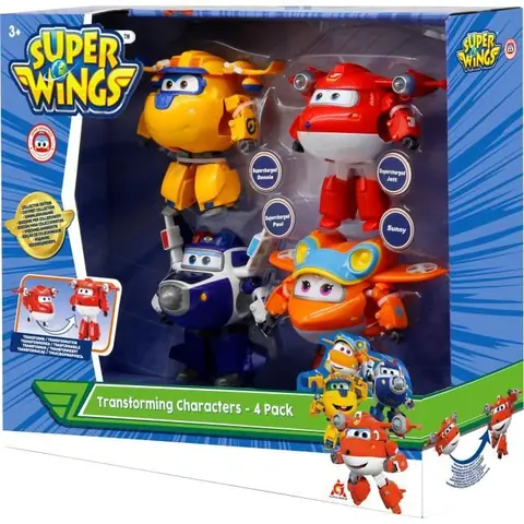 Coffret de 4 figurines Transforming Super Wings AULDEY - Jett Paul Donnie et Sunny - Jouet 3 ans+