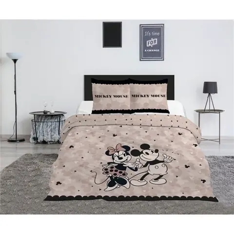 Mickey et Minnie Parure de Lit double Polycoton Imprimée Réversible Housse de Couette 240x220 cm Taies d’Oreiller 65x65 cm