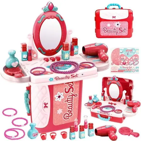 Jeu dimitation de maquillage pour enfants - ZGEER - Valise De Maison De Jeu - 20 Pièces - Rose - 3 ans et plus