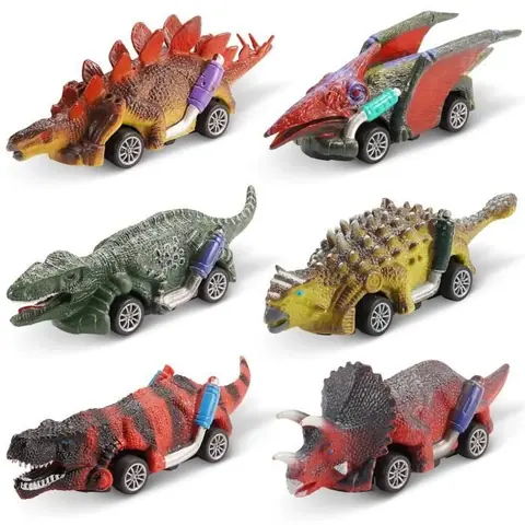 Jouets de voitures dinosaures - Lot de 6 - Pour enfants de 3 à 8 ans - Plastique - Mixte
