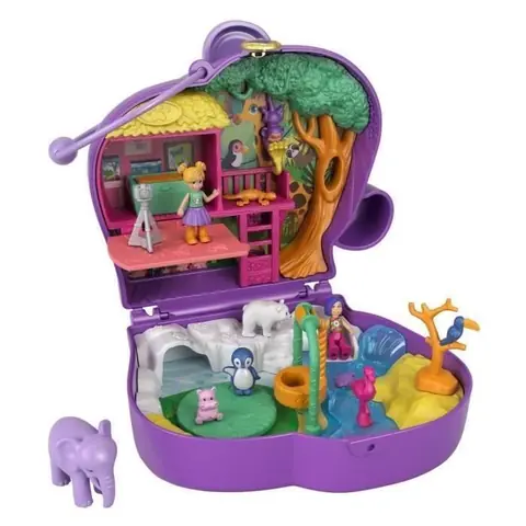 Coffret Zoo Éléphant - Polly Pocket - 2 Mini-Poupées - 5 Surprises - 13 Accessoires - Violet
