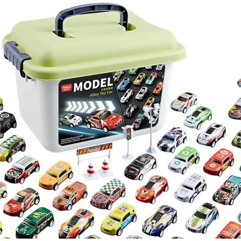 Lot de 30 petites voitures jouets en métal à friction pour enfant avec panneau routier