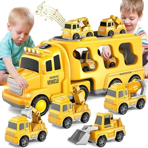 Camion jouet Camion de chantier 5 en 1 pour garçon avec lumières et sons Jouet éducatif pour enfants de 3 ans et plusJaune