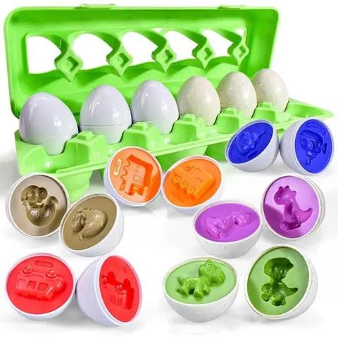 Jouets Oeufs de Pâques - ZGEER - Formes de Dinosaures et de Véhicules - 12 Pièces - Mixte - 3 ans et plus