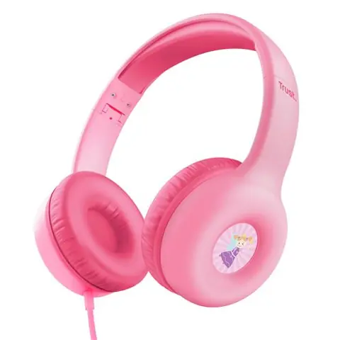 Trust Nouna Casque Filaire Audio pour Enfant 4-10 Ans, Limite de Volume (85dB), Ecouteurs Pliable avec Micro, Connexion 3.5mm, Rose