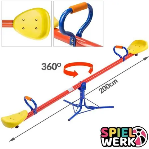 Balançoire à bascule pour enfants - SPIELWERK - Rouge - 200x67x70cm - Acier laqué - Pivotable 360°