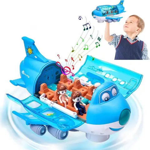 Jouet Avion pour Enfants Avion jouet pour enfants avec lumières et sons rotation à 360° cadeau pour garçons et filles (bleu)