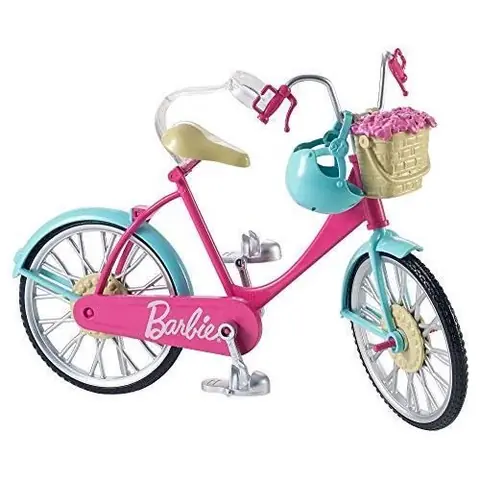 Jouet - Barbie - Bicyclette - Casque bleu - Panier avec roses - Vélo loisir
