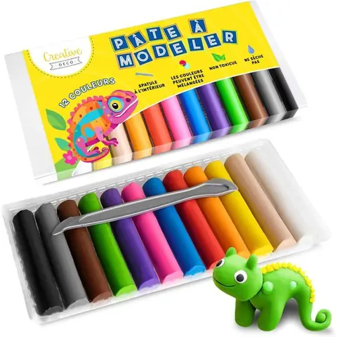 Pâte à modeler - CREATIVE DECO - Set 12 couleurs - Non toxique - Matériaux naturels - Sans cuisson