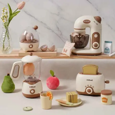 ROBUD Kitchenette enfant en bois - Crémeux 4 pièces