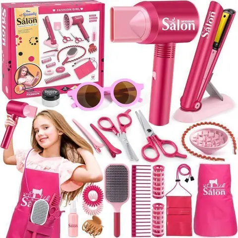 Kit de Salon de Coiffure pour enfants Jouet - Coiffeur - Séchoir - Ciseaux - 22pcs Accessoires