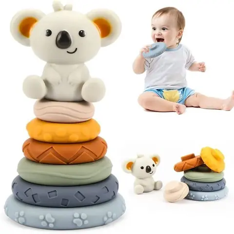 Tour Souple Empilable Jouets 7 Pièces Montessori Jouet Bebe 6 Mois  Jouet Sensoriel Eveil Cadeau de Bain pour Bebe 1 2 Ans