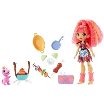 CAVE CLUB Coffret Histoire des Cavernes Poupée Emberly 20 cm et son dinosaure de compagnie Flaire