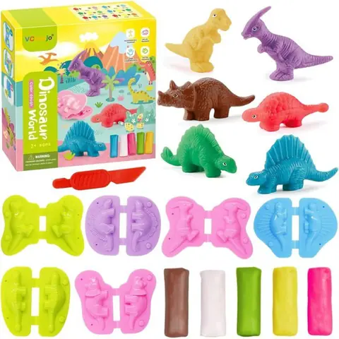 Kit pâte à modeler enfant - PAPECO - 12 Pièces Accessoires Dinosaure Pâte Autodurcissante Cadeaux Montessori pour 2-4 Ans