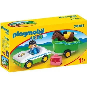 PLAYMOBIL 70181 - PLAYMOBIL 1.2.3 - Cavalière avec voiture et remorque