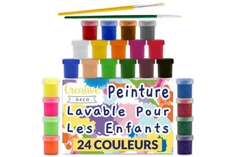 Kit Peinture Enfant Lavable Doigt 24x20ml Peinture Artistique Non Toxique