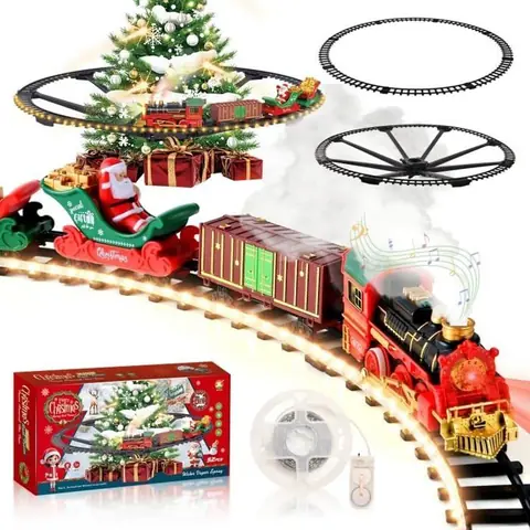 Train Électrique de Noël Train Électrique LED Blanc Chaud avec Son et Spray - Cadeau Féerique