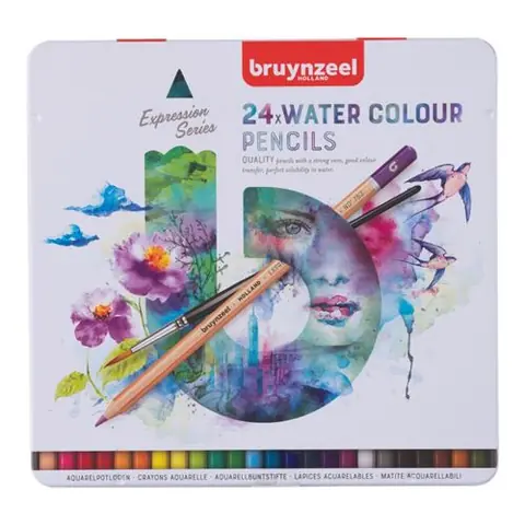 24 crayons de couleur - Aquarelle - Boîte métal - Assortiment couleur - Bruynzeel