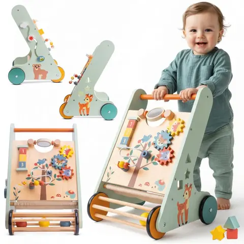 Trotteur pour Bébés en Bois dès 12 mois avec Panneau de Jeu avec trieur perles entrelacées blocs de chiffres
