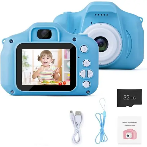 Appareil Photo Enfants - Mini appareil photo numérique - HD - 32G - Enregistrement vidéo - Bleu