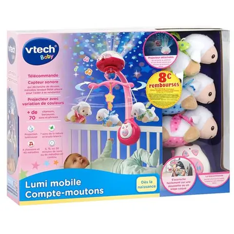 Vtech Baby Lumi Mobile Compte-Moutons Rose - Mobile interactif