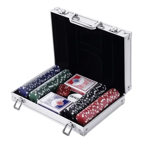 Mallette de poker - HOMCOM - coffret complet 200 jetons 2 jeux de cartes 2 clés mallette - aluminium - gris