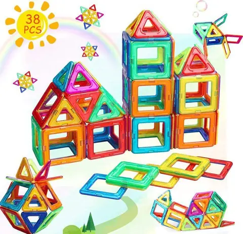 38PCS Blocs de Construction Magnétiques - Jouet Carreaux Cadeau pour enfants de 3 4 5 6 7 8 ans Garçon Fille