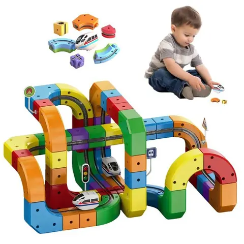 Circuit de Train Électrique Magnétique Jeu de Construction Circuit Flexible 123 Pcs Train Motorisé Défiant la Gravité Cadeau