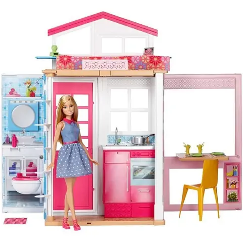 Jouet - Barbie - Maison 2 étages - 4 pièces - Accessoires inclus - Pour enfants à partir de 3 ans