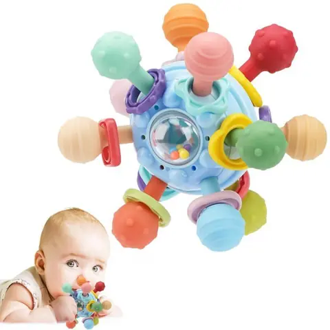 Jouets de dentition sensoriels Montessori pour bébés anneau de dentition sûr pour nouveau-nés de 0 à 6 mois et de 6 à 12 mois -