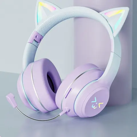 Casque Bluetooth Enfant Fille Pliable avec LED RGB Son Stéréo Basses Cadeau de Noël pour les enfants