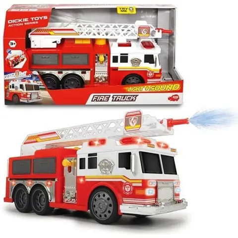Camion de pompiers Dickie Toys - Roues libres effets sonores et lumineux lance à eau et échelle mobile