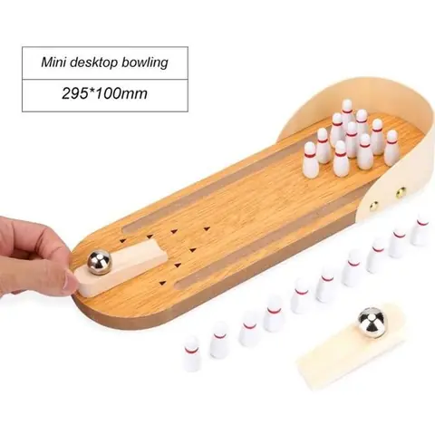 Jeu de société - Mini Jeu de Bowling en Bois - 295x100 mm - Pour enfants à partir de 3 ans - Intérieur