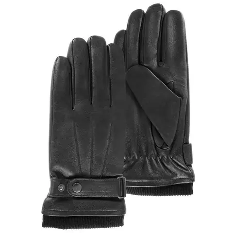 Isotoner Gants tactiles en cuir de chèvre pleine fleur - doublés polaire noir homme