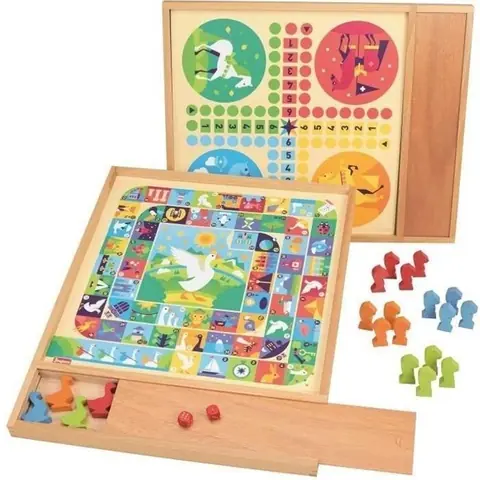JEUJURA Jeux de loie et petits chevaux - Plateau avec plumier en bois
