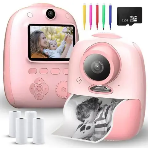 Appareil Photo pour Enfant PIMPIMSKY Impression Instantanée Photo chronométrée HD 32G 4 rouleaux de papier dimpression
