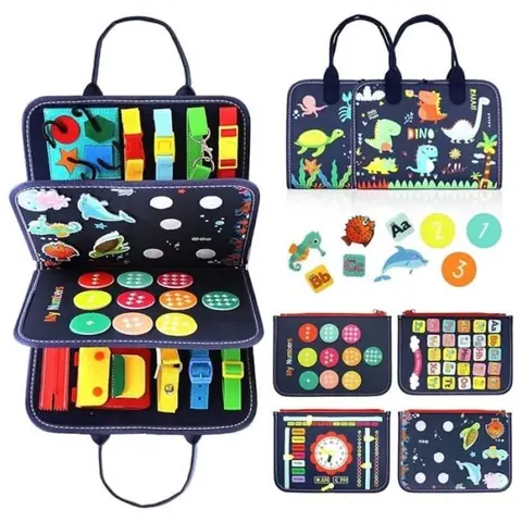 Jouet déducation précoce en feutre - Montessori - Busy Board - 18 activités - 12 à 36 mois - Multicolore