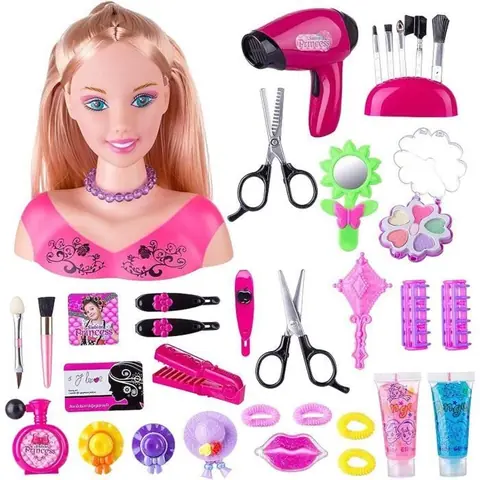 Tête à Coiffer Basic - Jouet de coiffure et de maquillage - 35 Accessoires Cheveux & Maquillage